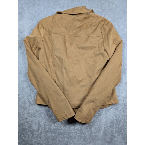Forever 21 Faux Suede Motto Jacket Womens Size Medium Beige Notched Lapels - Picture 9 of 10